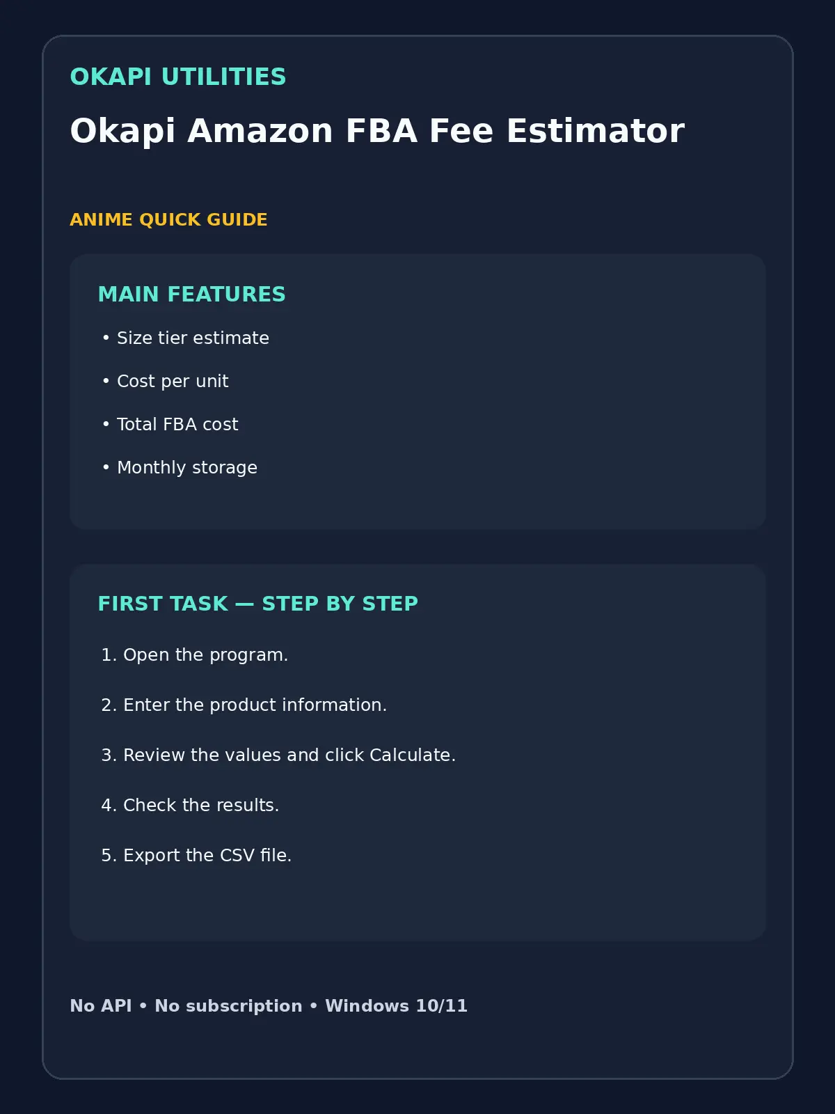 Okapi Amazon FBA Fee Estimator quick guide