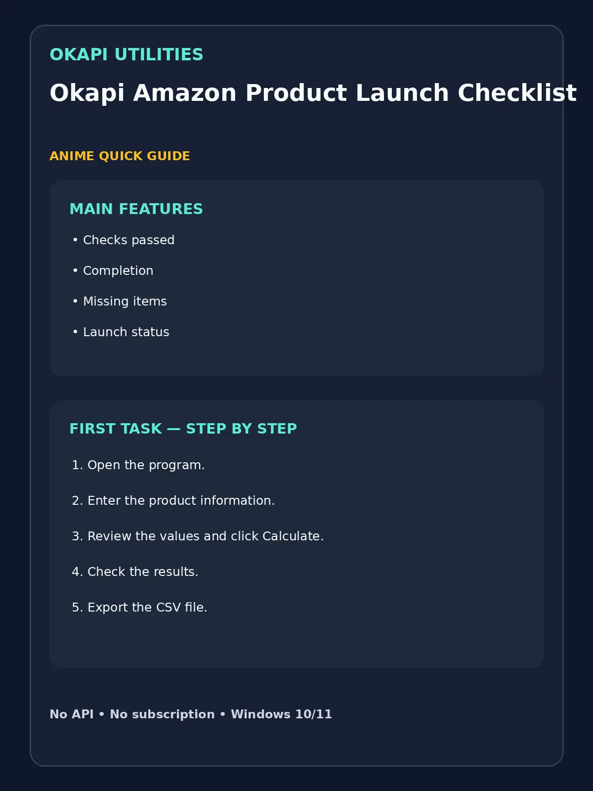 Okapi Amazon Product Launch Checklist quick guide