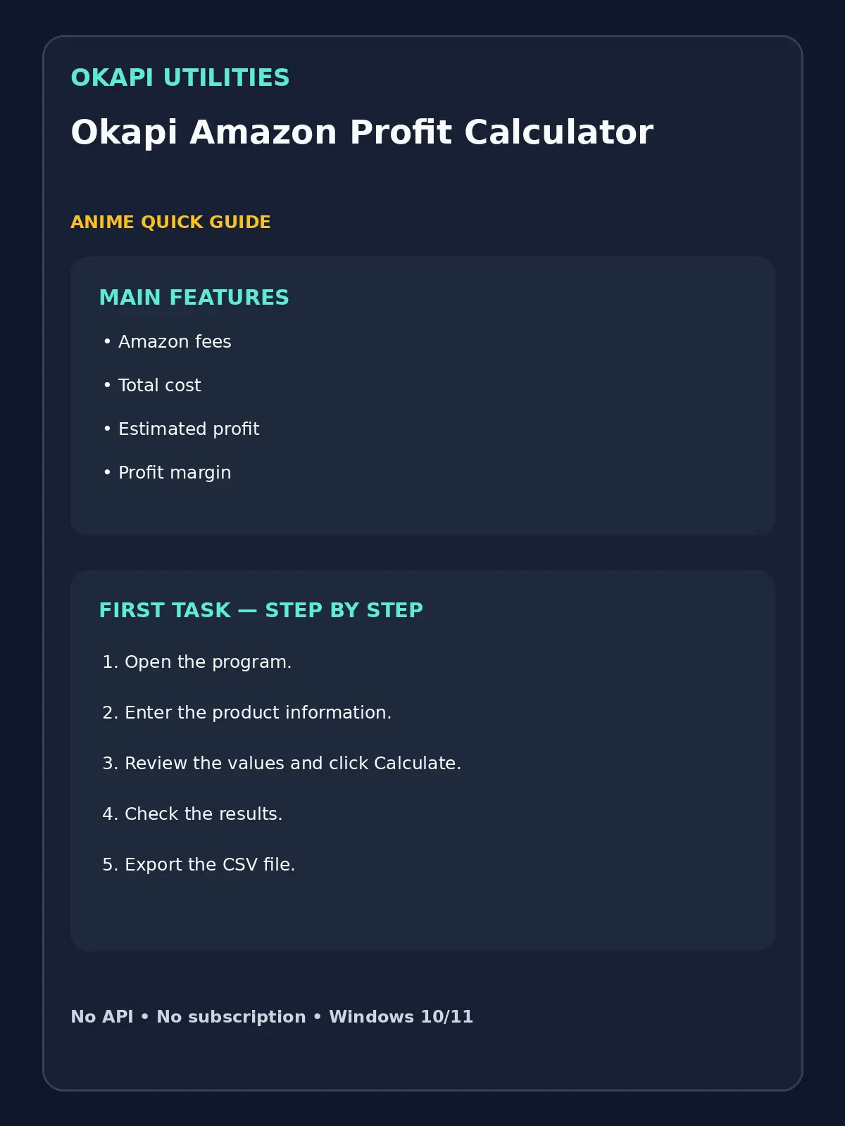 Okapi Amazon Profit Calculator quick guide