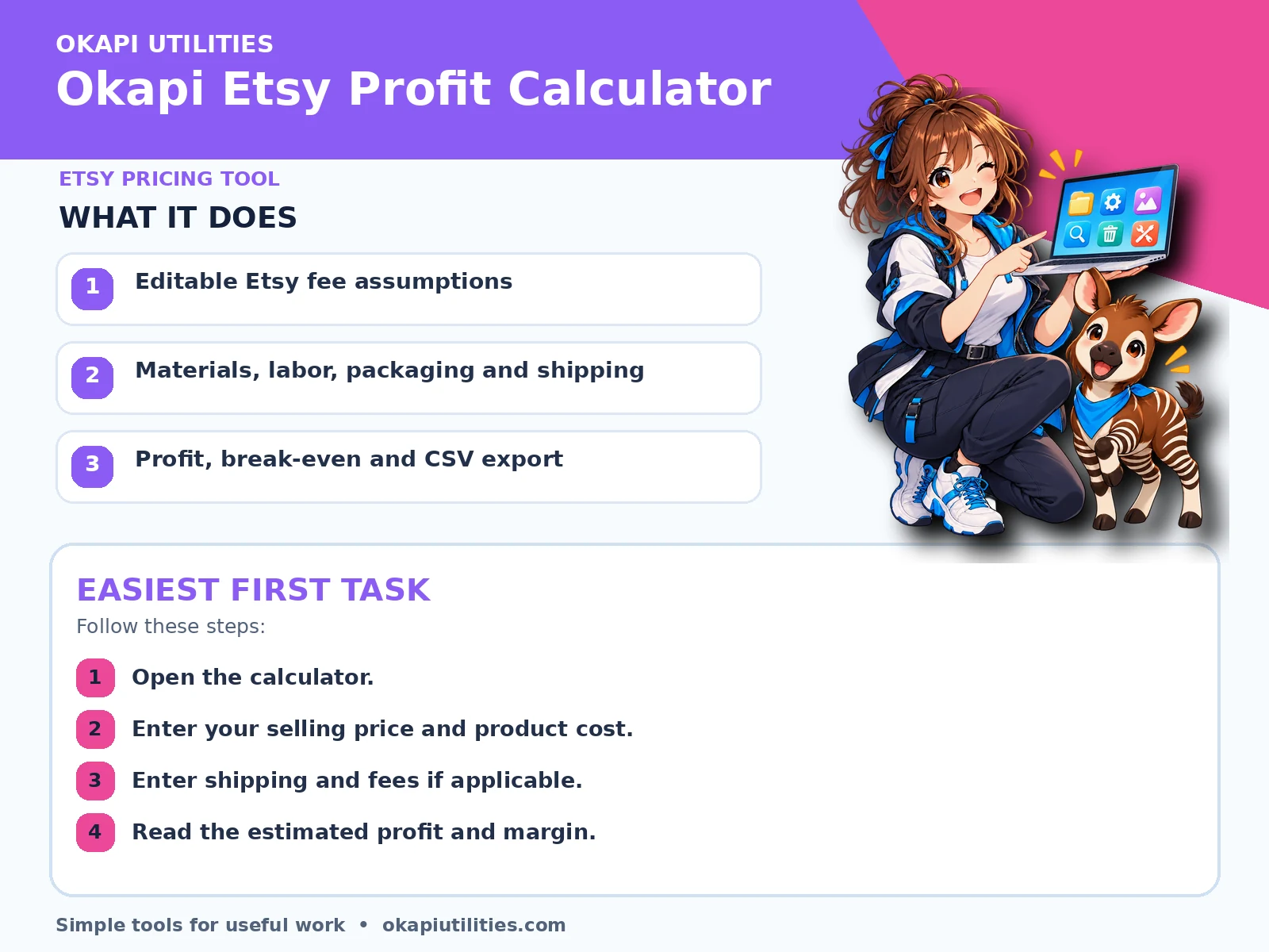 Okapi Etsy Profit Calculator quick guide