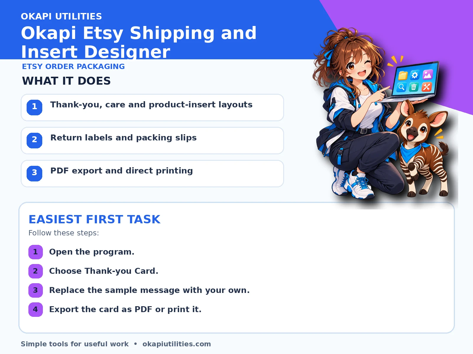 Okapi Etsy Shipping and Insert Designer quick guide