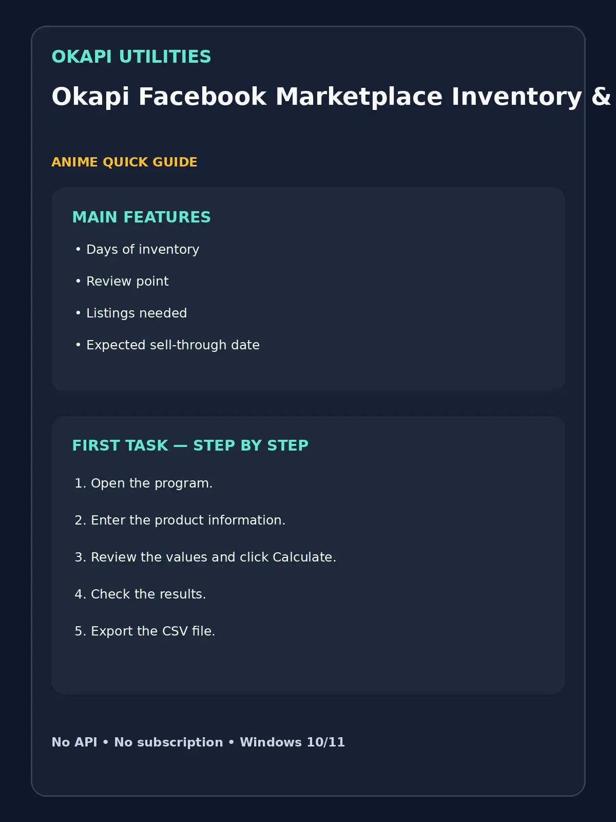 Okapi Facebook Marketplace Inventory & Relist Planner quick guide