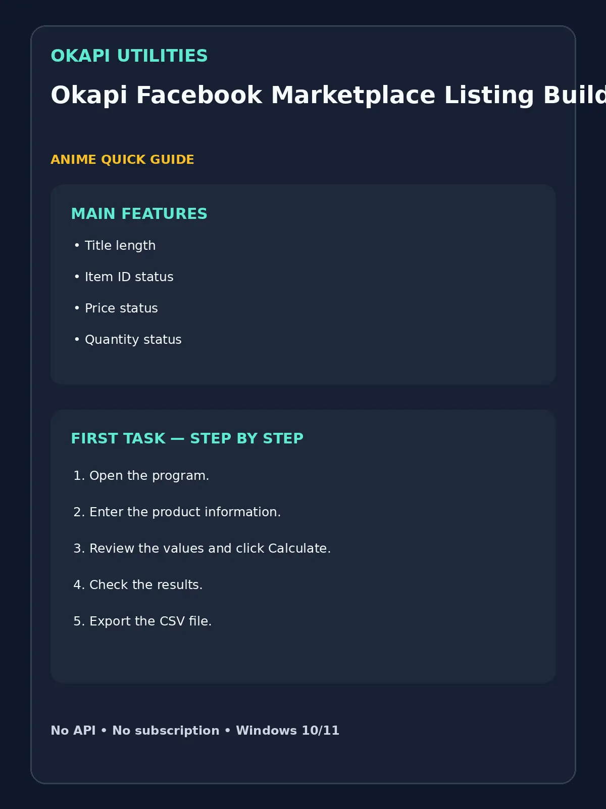 Okapi Facebook Marketplace Listing Builder quick guide