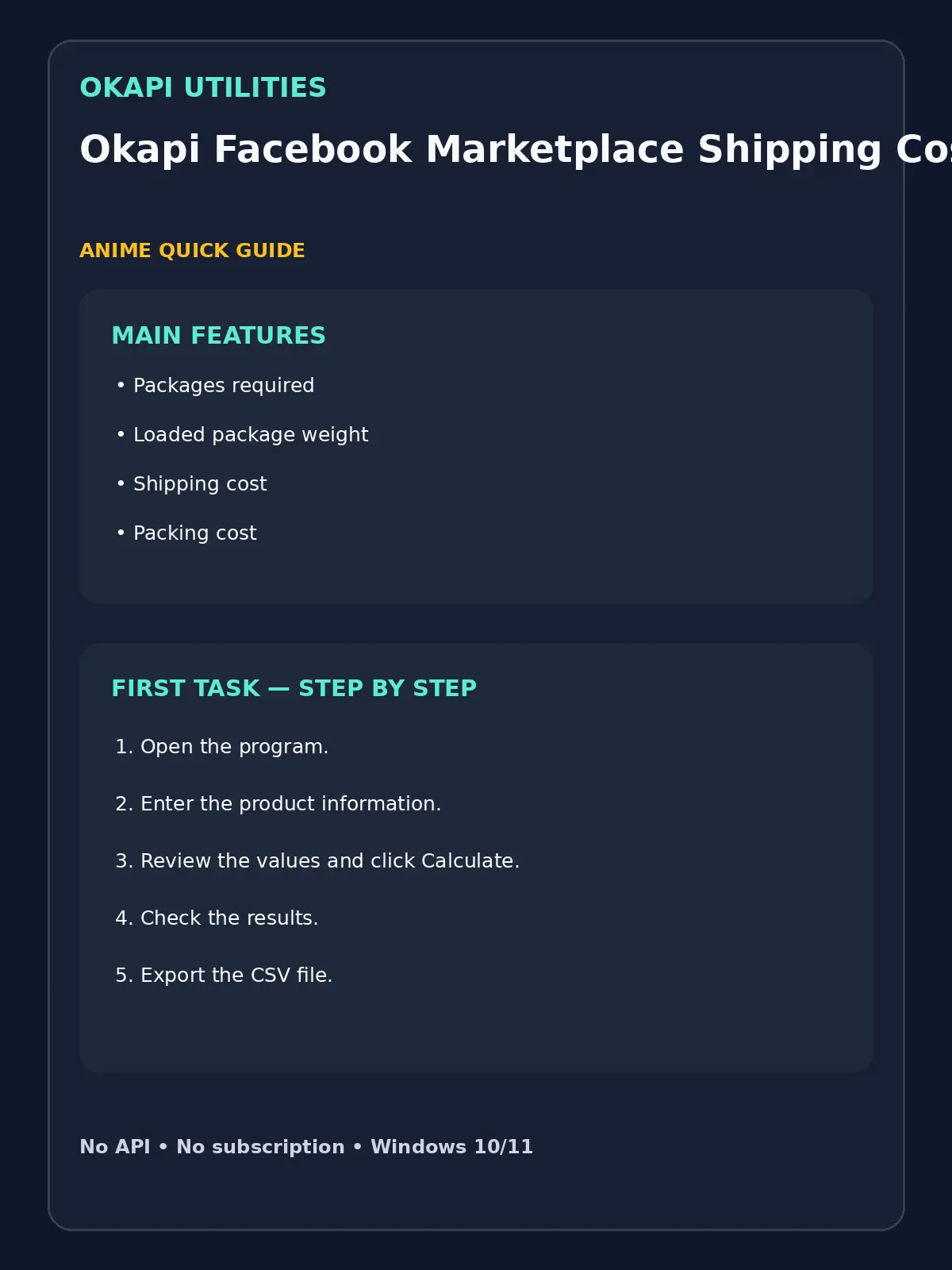 Okapi Facebook Marketplace Shipping Cost Planner quick guide