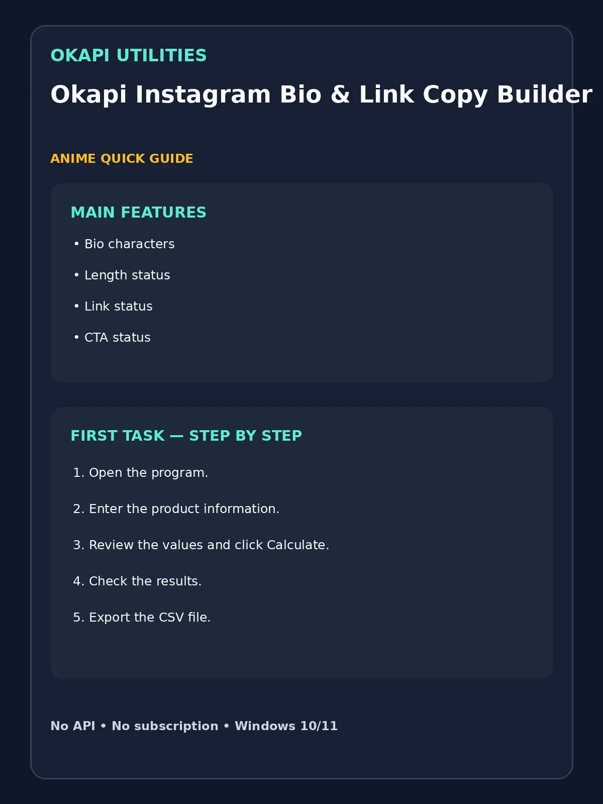 Okapi Instagram Bio & Link Copy Builder quick guide