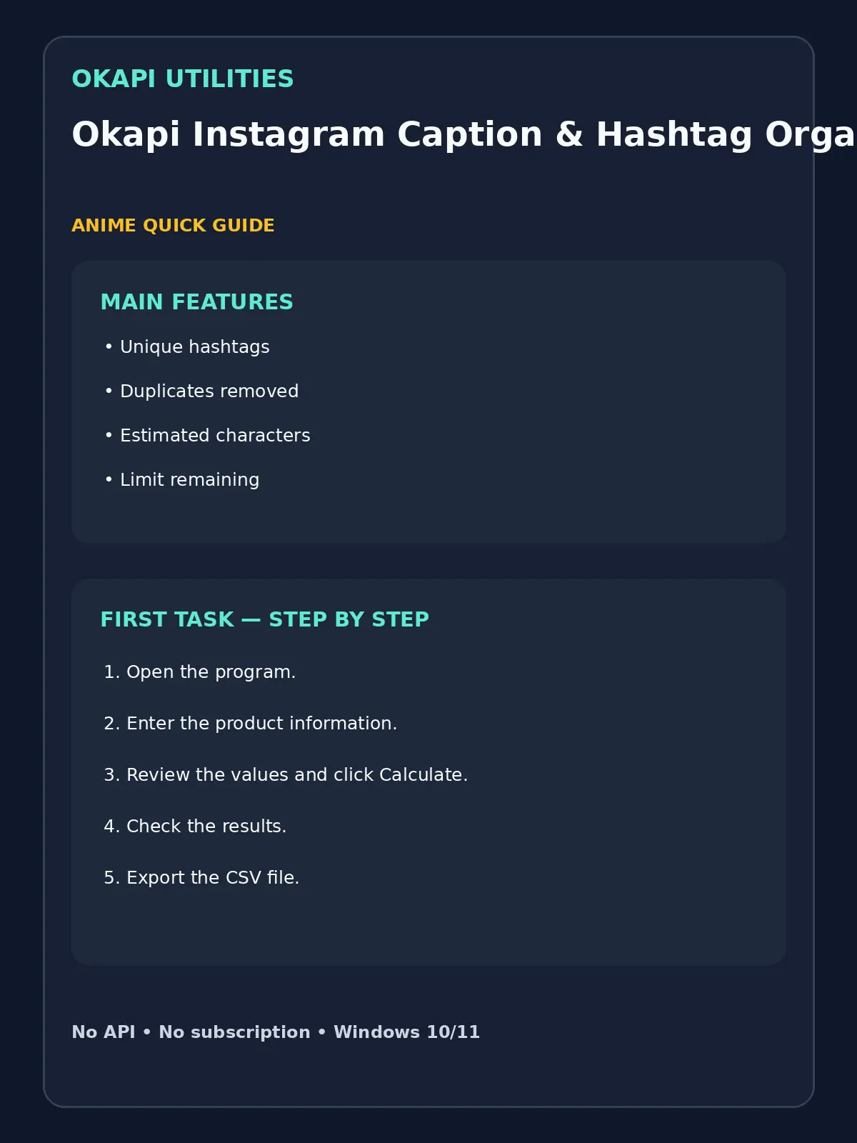 Okapi Instagram Caption & Hashtag Organizer quick guide