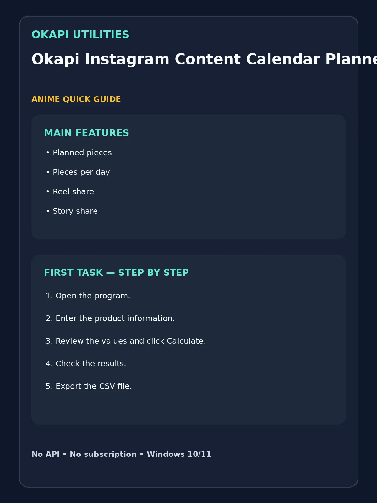 Okapi Instagram Content Calendar Planner quick guide