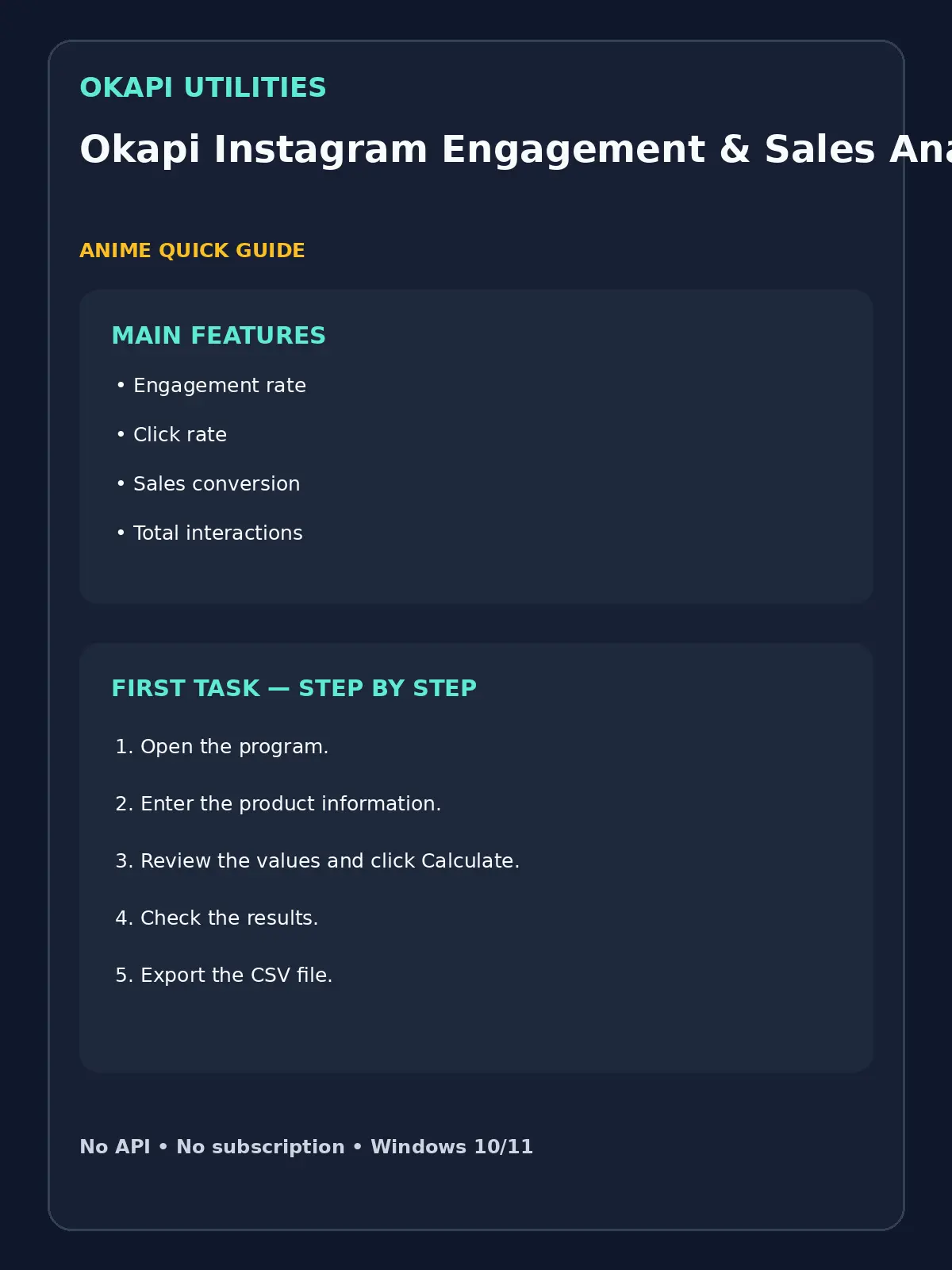 Okapi Instagram Engagement & Sales Analyzer quick guide