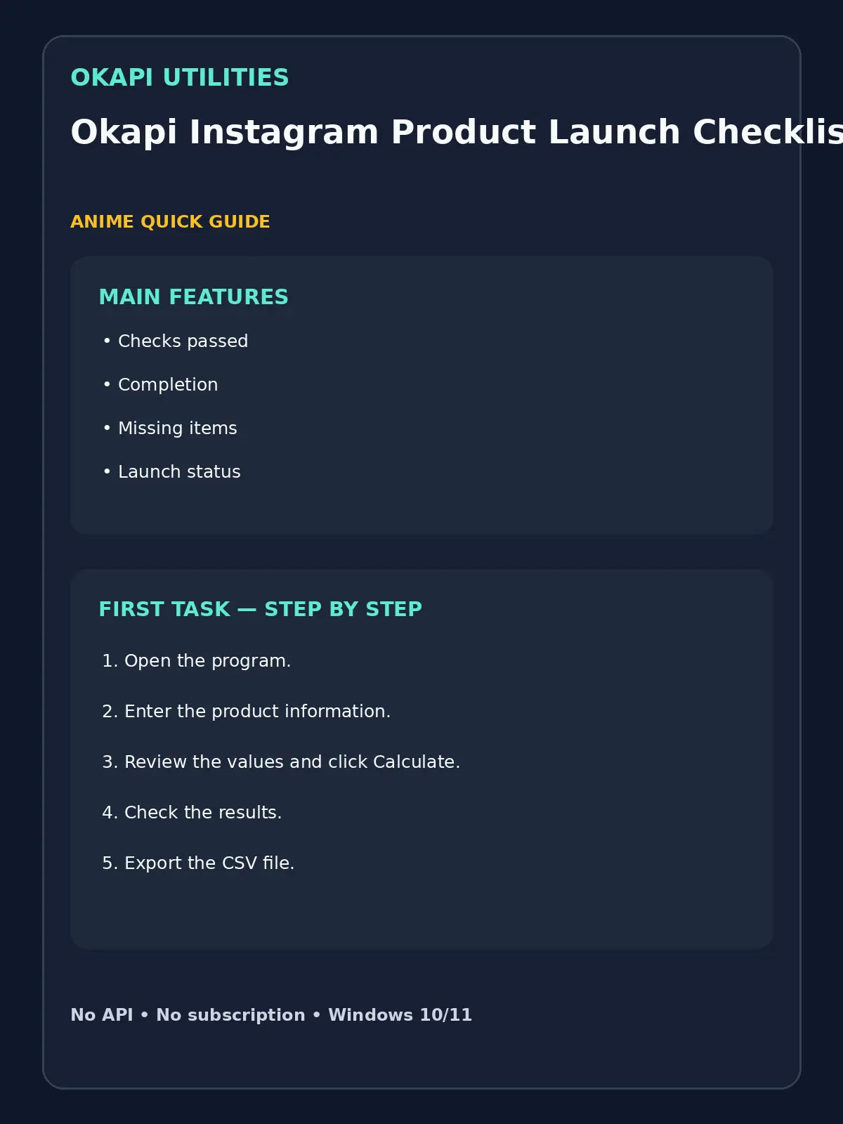 Okapi Instagram Product Launch Checklist quick guide