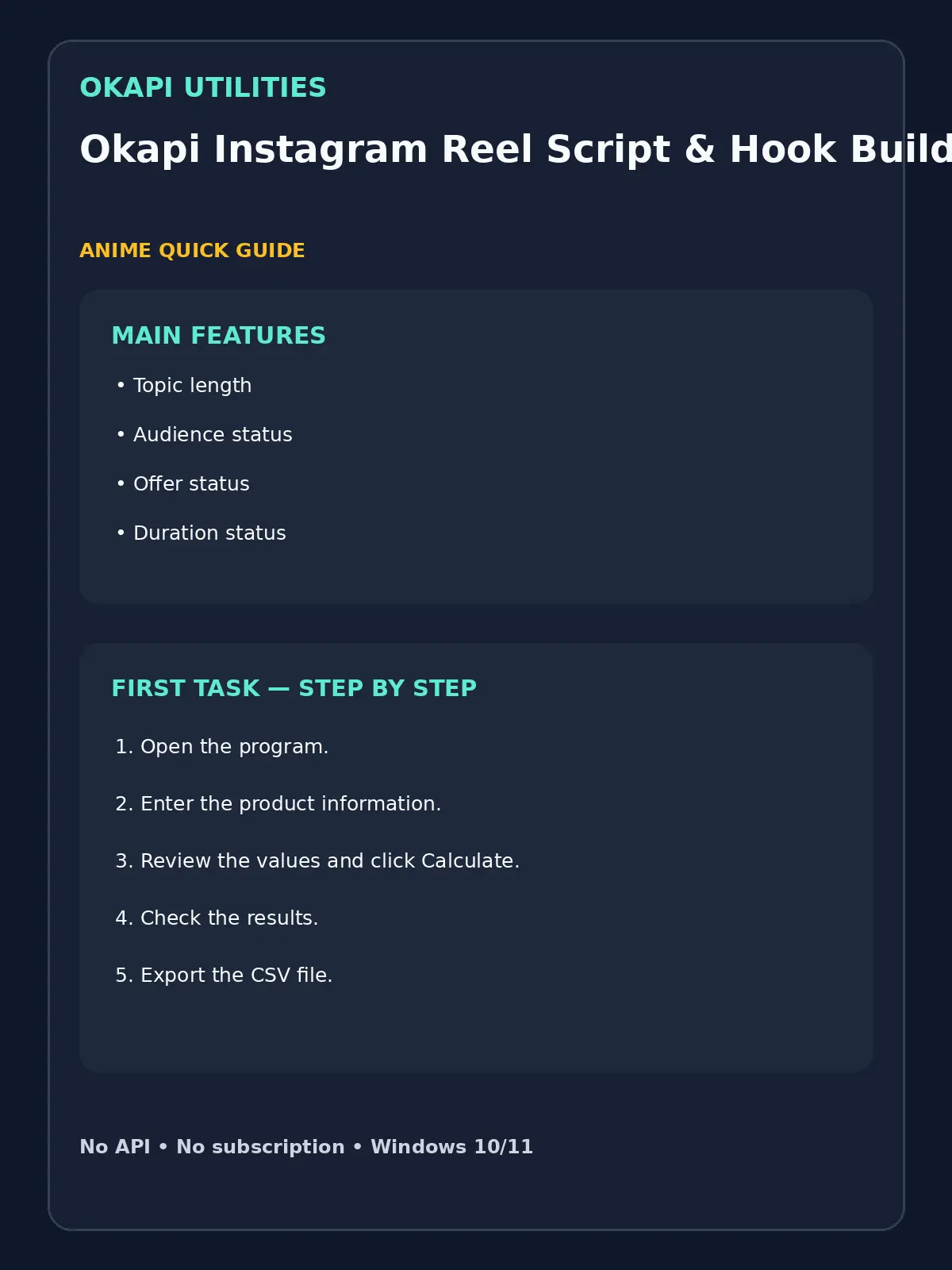 Okapi Instagram Reel Script & Hook Builder quick guide