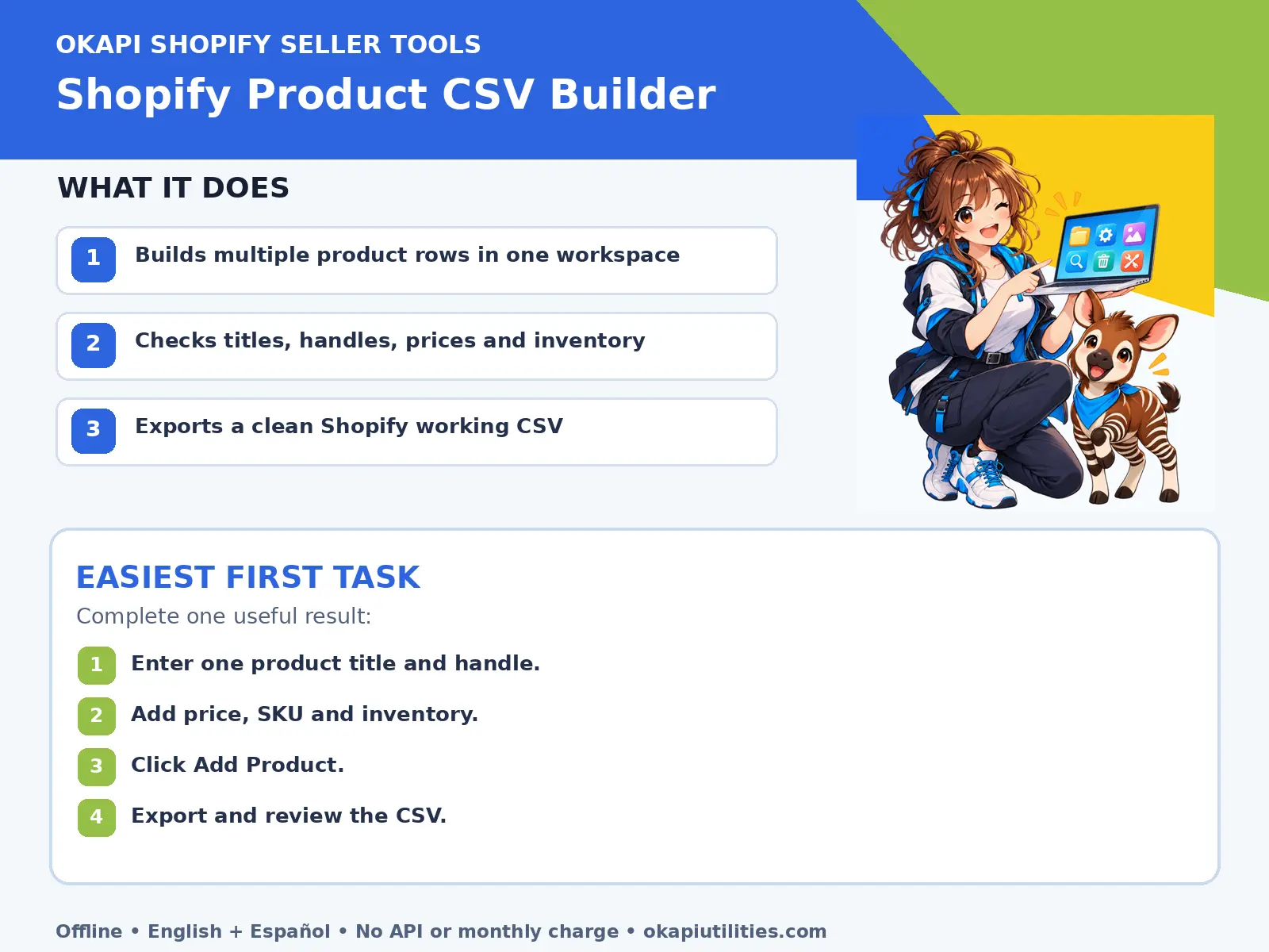 Okapi Shopify Product CSV Builder quick guide