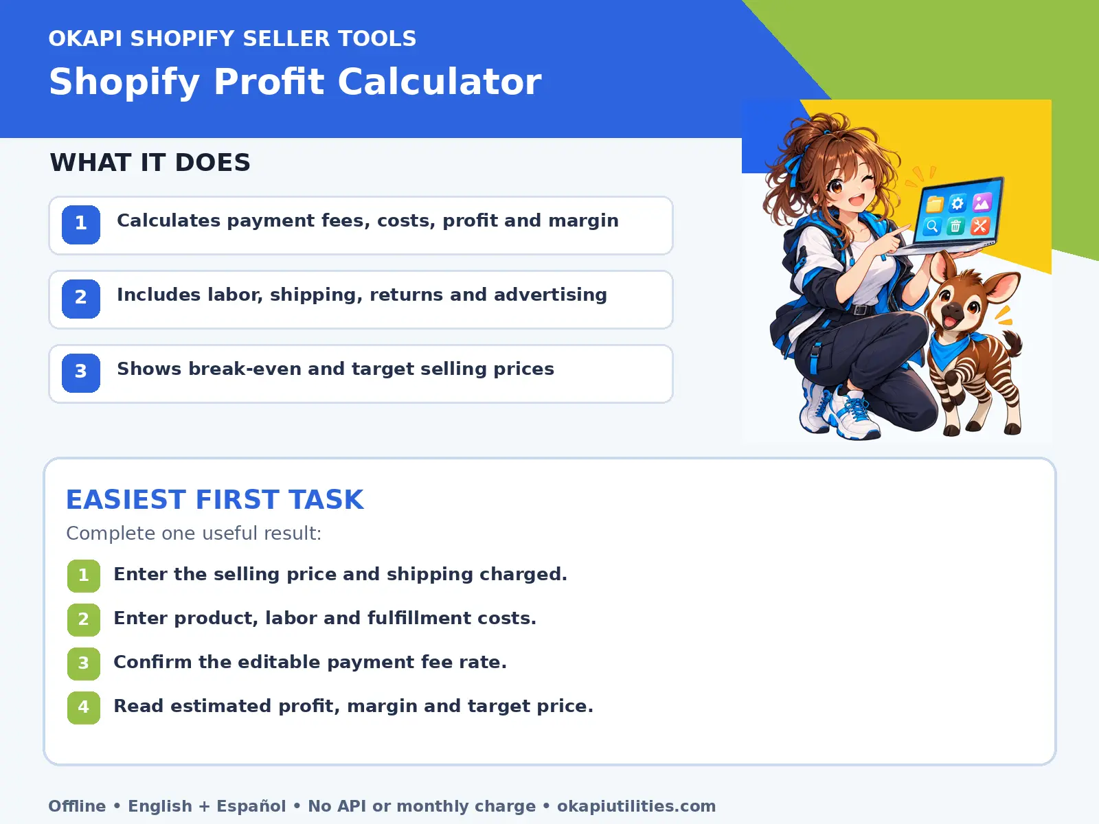 Okapi Shopify Profit Calculator quick guide
