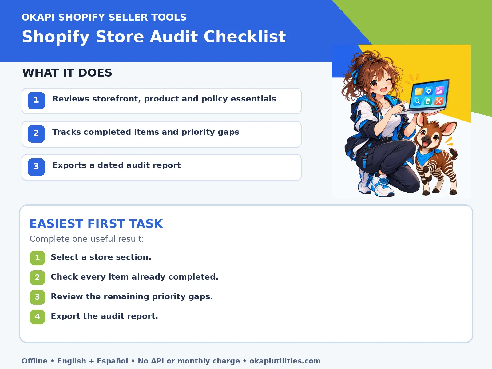 Okapi Shopify Store Audit Checklist quick guide
