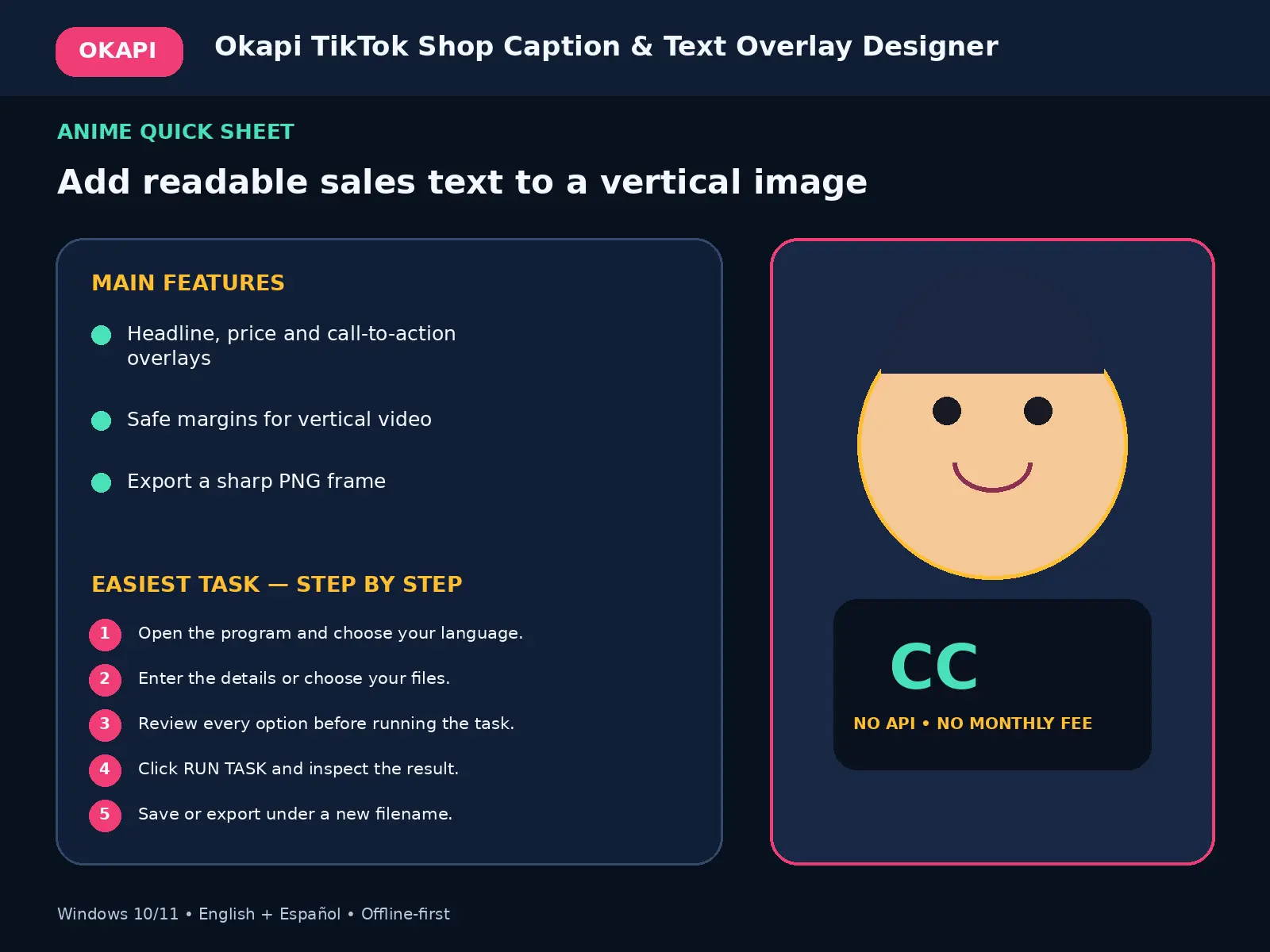 Okapi TikTok Shop Caption & Text Overlay Designer quick guide