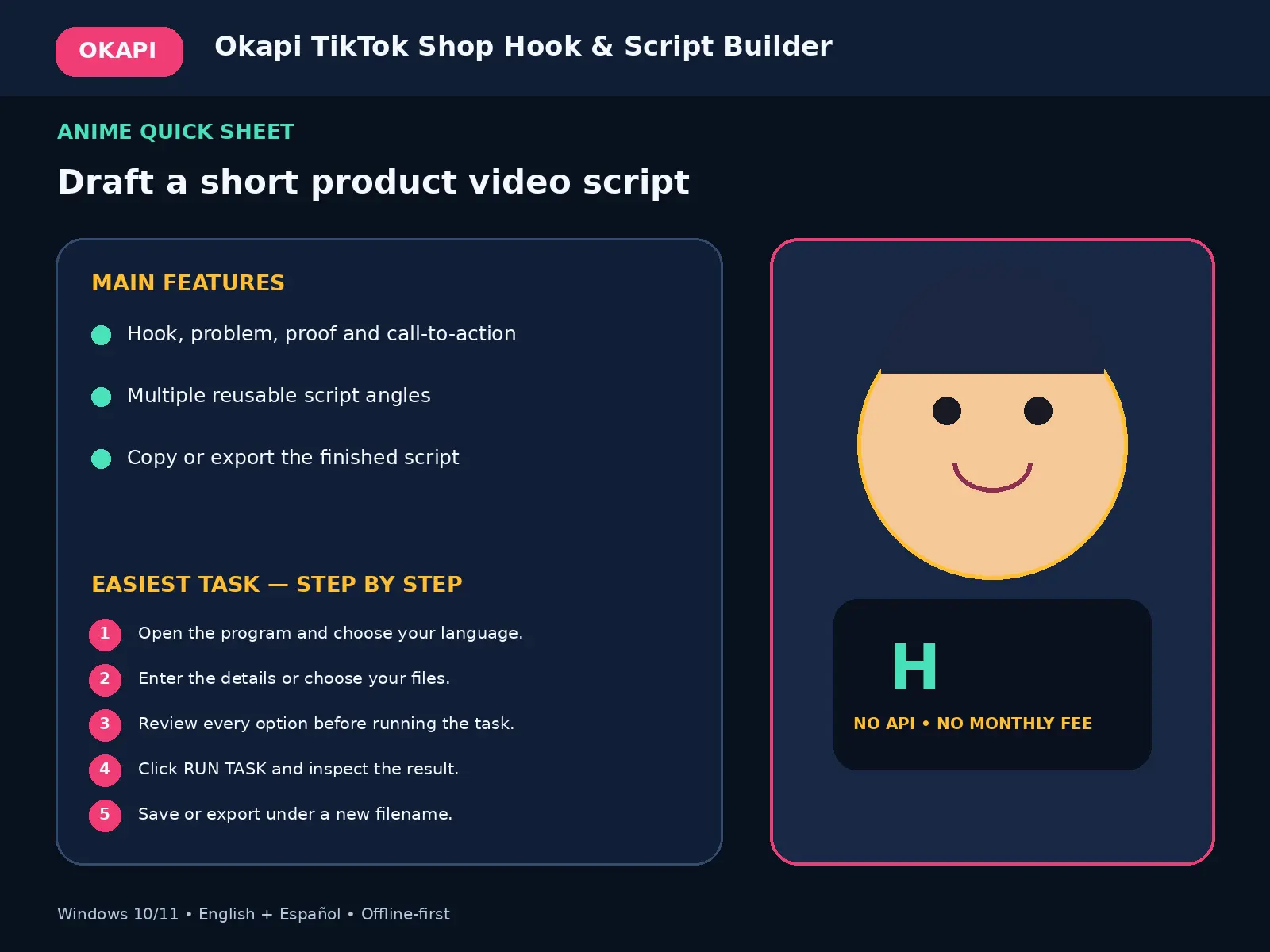 Okapi TikTok Shop Hook & Script Builder quick guide