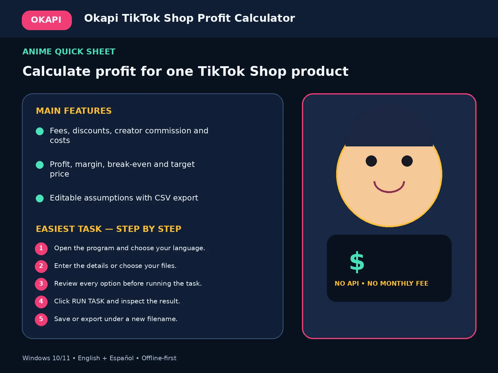 Okapi TikTok Shop Profit Calculator quick guide