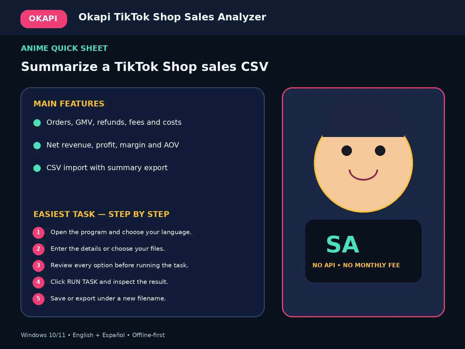 Okapi TikTok Shop Sales Analyzer quick guide